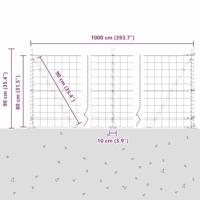 VidaXL Hek met paal grijs 0,8 x 10 m staal - thumbnail