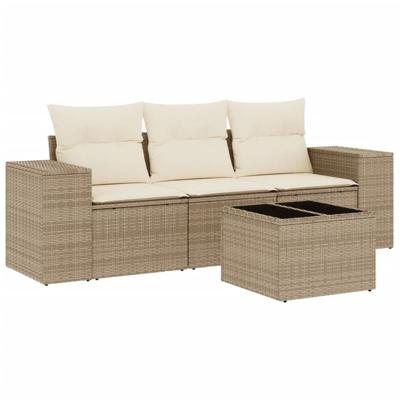 4-delige Loungeset met kussens poly rattan beige
