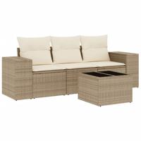 4-delige Loungeset met kussens poly rattan beige - thumbnail