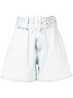 MSGM high rise belted denim shorts - White - thumbnail