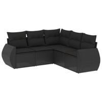 5-delige Loungeset met kussens poly rattan zwart - thumbnail