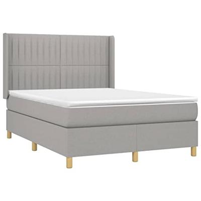 Boxspring met matras en LED stof lichtgrijs 140x200 cm