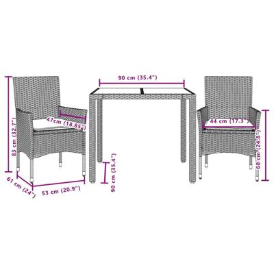 3-delige Tuinset met kussens poly rattan en glas beige - thumbnail