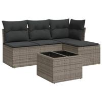 5-delige Loungeset met kussens poly rattan grijs - thumbnail