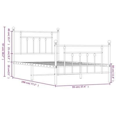 Bedframe met hoofd- en voeteneinde metaal wit 90x190 cm Bedframe met hoofd- en voeteneinde metaal wit 90x190 cm