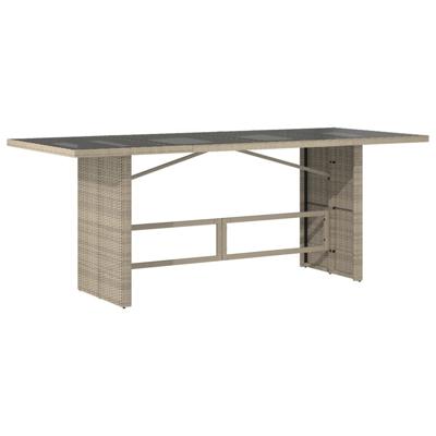 Tuintafel met glazen blad 190x80x74 cm poly rattan lichtgrijs - thumbnail
