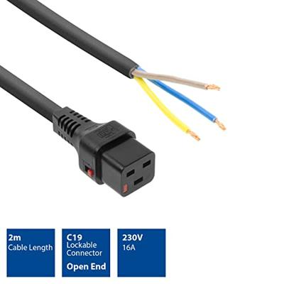 ACT Netsnoer C19 IEC Lock - open einde zwart 2 m, PC1174, 5-Pack - thumbnail