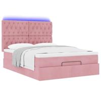 Ottoman bed met matrassen en LED's 140x200cm fluweel roze - thumbnail