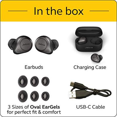 Jabra Elite 85t True Wireless Earbuds - Jabra Advanced Active Noise Cancellation with Long Battery Life and Powerful Speakers - Wireless Charging Case - Titanium Black