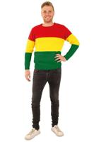 Gebreide trui rood/geel/groen gestreept unisex - thumbnail