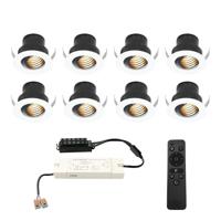 Set van 8 Medina LED Mini Inbouwspots met Trafo - 12 Volt 3 Watt 150 lumen - Dimbaar - Kantelbaar - Verzonken - Plat 35mm (Lage inbouwdiepte) - 2700K - IP44 waterdicht - Wit - thumbnail