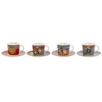 Set van Kopje met Schotel Home ESPRIT Geel Rood Porselein 220 ml 15,6 x 15,6 x 1,7 cm (4 Stuks) - thumbnail