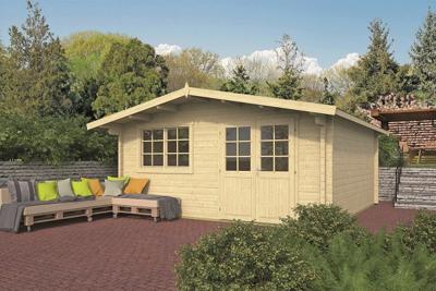 Tuindeco Dingle Blokhut 500x500 cm + luifel 70 cm 70 mm vuren blank- Zadeldak- Onbehandeld vurenhout- Tuindeco