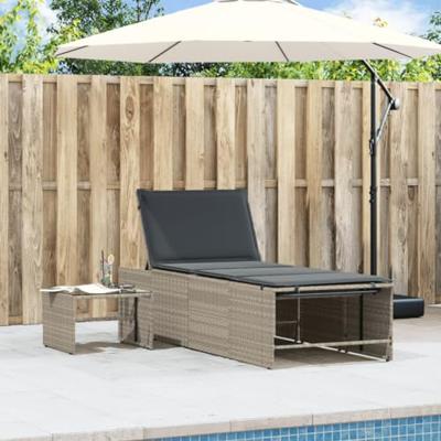 Ligbedden 2 st met tafel poly rattan lichtgrijs - thumbnail