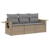 3-delige Loungeset met kussens poly rattan beige - thumbnail
