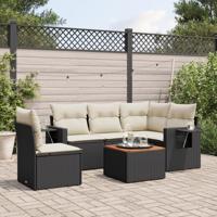 6-delige Loungeset met kussens poly rattan zwart - thumbnail