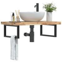 Badkamer wandschap staal en massief acaciahout - thumbnail