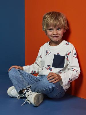 T-shirt met lange mouwen met jongensprint HAPPY LA wit, bedrukt