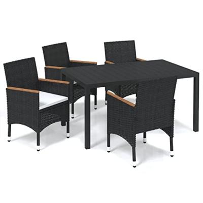 5-delige Tuinset met kussens poly rattan zwart - thumbnail