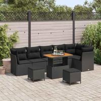 Tuinbankenset 9 pcs Zwart poly rattan - thumbnail