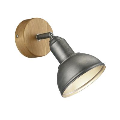 Trio Houten wandlampDelhi met antiek zilveren spot - 803400167