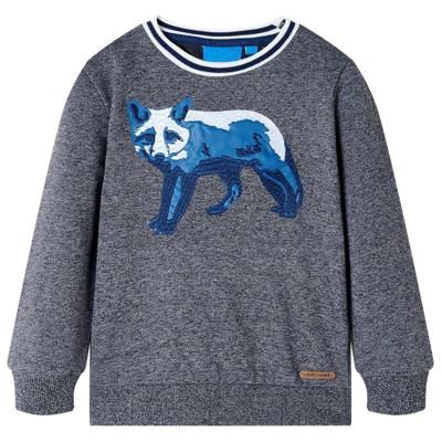 Kindertrui met vossenprint 140 gemleerd marineblauw