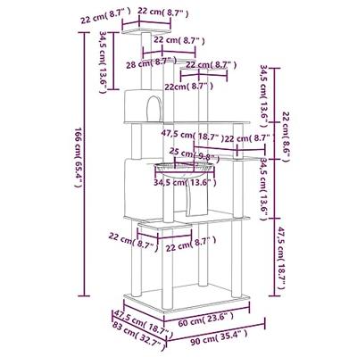 VidaXL Kattenmeubel met sisal krabpalen 166 cm donkergrijs
