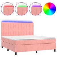 Boxspring met matras en LED fluweel roze 160x200 cm - thumbnail