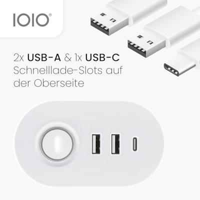 IOIO contactdoos SL3000, 3 stopcontacten en 3 USB-poorten, tafelklem, wit