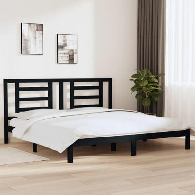 Bedframe massief grenenhout zwart 200x200 cm