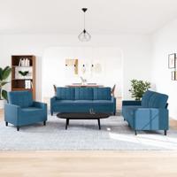3-delige Loungeset met kussens fluweel blauw - thumbnail