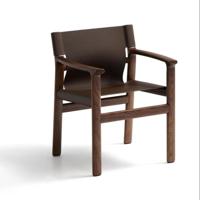 Kave Home Jan eetkamerstoel leder Donkerbruin essenhout - thumbnail