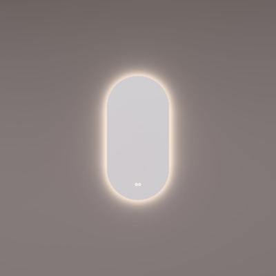 HIPP Design spiegel Ovaal-Recht PVD Geborsteld Messing met Indirecte LED Verlichting 40 x 90 x 3 cm met Spiegelverwarming. Kleurenwissel en Touch Dimmer
