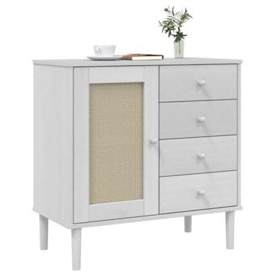 Dressoir SENJA 80x40x80 cm rattan look massief grenenhout wit