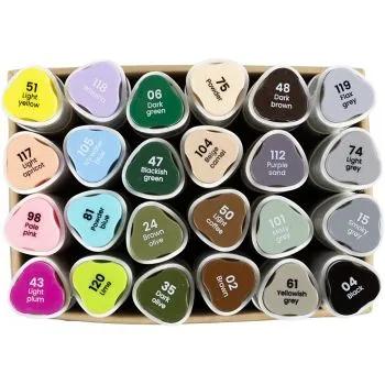 Creativ Company Tekenstift, lijndikte 1+8 mm, pastelkleuren, standaardkleuren, 24 stuk/ 1 doos