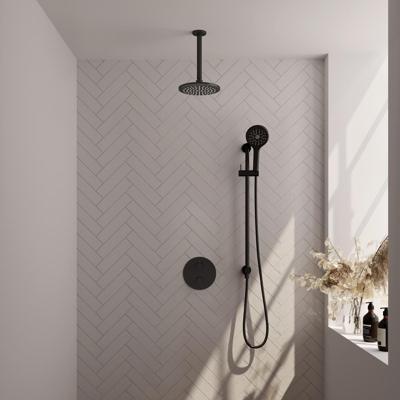 Brauer Black Carving Thermostatische Regendoucheset Inbouw - Hoofddouche 20 cm - 3 Weg - Handdouche Rond 3 Standen - Doucheslang - Geintegreerde Glijstang - Mat Zwart