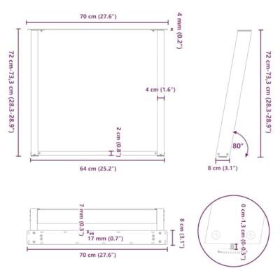 Eettafelpoten 2 st U-vormig 70x(72-73) cm staal naturel