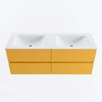 MONDIAZ VICA 130cm badmeubel onderkast Ocher 4 lades. Wastafel CLOUD dubbel 2 kraangaten, kleur Talc. - thumbnail