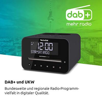 TechniSat DIGITRADIO 52 CD - Stereo DAB Wekkerradio met twee instelbare wektijden (DAB+, FM, Snooze, Sleeptimer, dimbaar display, Bluetooth, draadloze oplaadfunctie, CD-speler) zwart