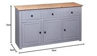 Dressoir Panama Range 135x40x80 cm massief grenenhout grijs - thumbnail