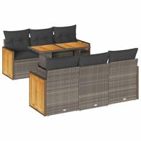 7-delige Loungeset met kussens poly rattan acacia grijs - thumbnail