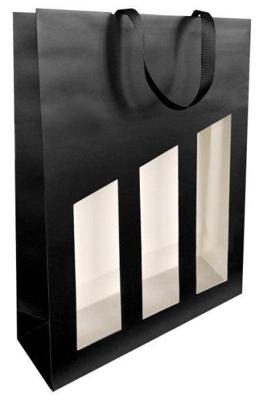 Wijnfleszak 3 fles 19x9.5X38.5cm Seduction zwart gecoat met venster ..
