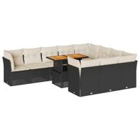 11-delige Loungeset met kussens poly rattan zwart - thumbnail