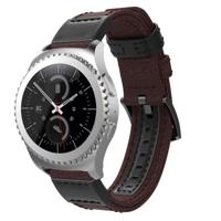 Canvas en lederen polsband horlogeband voor Samsung Gear S2/Galaxy actieve 42mm polsband grootte: 135 + 96mm (bruin) - thumbnail