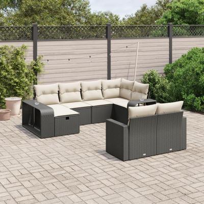 10-delige Loungeset met kussens poly rattan zwart 10-delige Loungeset met kussens poly rattan zwart