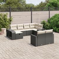 10-delige Loungeset met kussens poly rattan zwart - thumbnail