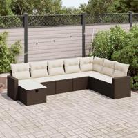 8-delige Loungeset met kussens poly rattan bruin - thumbnail