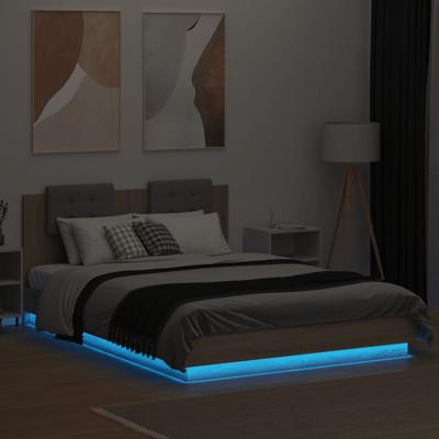 Bedframe met hoofdbord en LED sonoma eikenkleurig 140x200 cm - thumbnail
