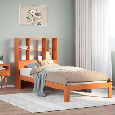 Bed met boekenkast zonder matras grenenhout wasbruin 120x190 cm