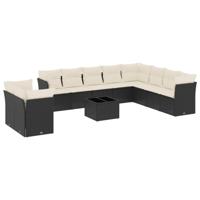 11-delige Loungeset met kussens poly rattan zwart - thumbnail